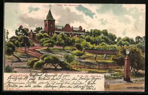Künstler-AK Windhuk, Palais des Gouverneurs