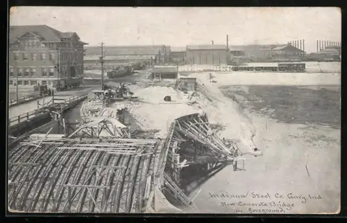 AK Indiana, IN, Indiana Steel Co. Gary. Ind., New Concrete Bridge in foreground