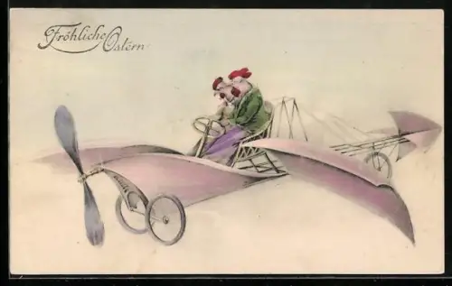 AK Zwei Hühner in einem Segelflugzeug