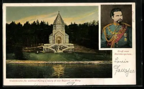 AK Ludwig II., Votivkirche für Ludwig II. am Starnberger See