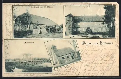 AK Bothmer, Gasthof v. H. Thiesse, Leinebrücke, Gut I, Kirche