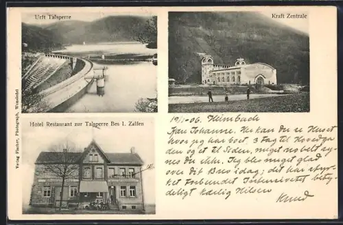 AK Heimbach /Eifel, Hotel Restaurant zur Talsperre, Bes. I. Zalfen, Kraft Zentrale, Urft Talsperre