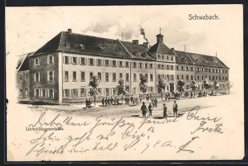 Künstler-AK Eugen Felle: Schwabach, Lehrerbildungsanstalten mit Strassenpartie