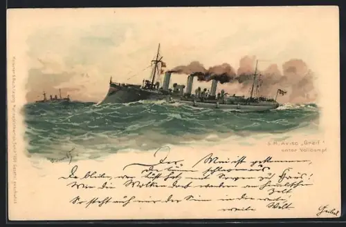 Künstler-AK Hans Bohrdt: S. M. Aviso Greif unter Volldampf