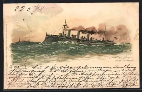 Künstler-AK Hans Bohrdt: S. M. Aviso Greif unter Volldampf