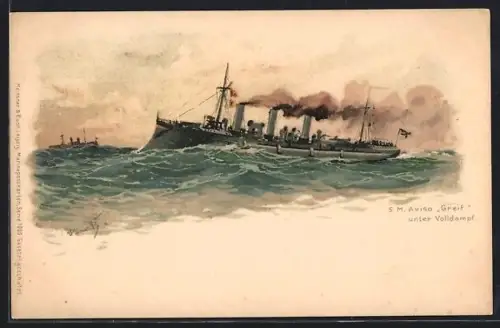 Künstler-AK Hans Bohrdt: S. M. Aviso Greif unter Volldampf