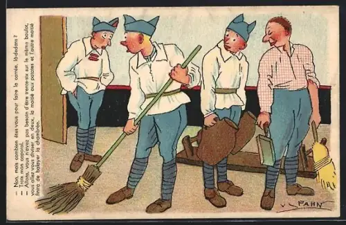Künstler-AK V. Spahn: Männer bei Putzarbeiten
