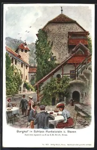 Künstler-AK F.A.C.M. Reisch: Bozen, Burghof in Schloss Runkelstein