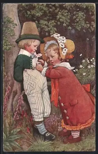 Künstler-AK Susan Beatrice Pearse: Fröhliche Pfingsten!, kleines Liebespaar