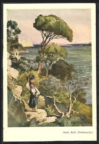 Künstler-AK Edo v. Handel-Mazzetti: Mädchen mit Korb auf dem Kopf an einer Uferpartie