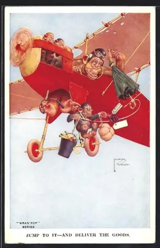 Künstler-AK Lawson Wood: Alter Affe fliegt ein Flugzeug