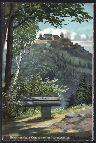 Künstler-AK H. Bahndorf: Blick auf die Veste Coburg von der Teufelskanzel