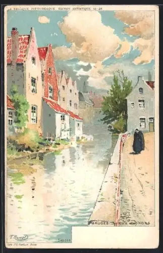 Künstler-Lithographie F. Ranot: Bruges / Brügge, Vieux Pignons, Partie in der Altstadt