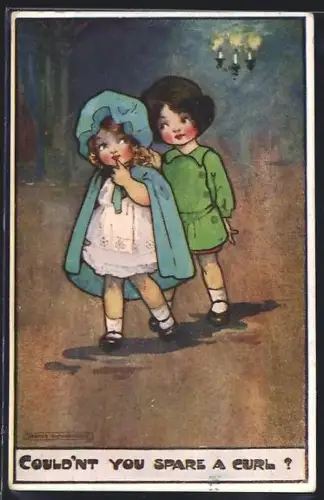 Künstler-AK Agnes Richardson: Mädchen greift nach den blonden Locken der Freundin, Couldn`t you spare a curl?