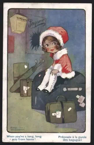 Künstler-AK Agnes Richardson: When you`re a long long way from home!, Kleine Reisende