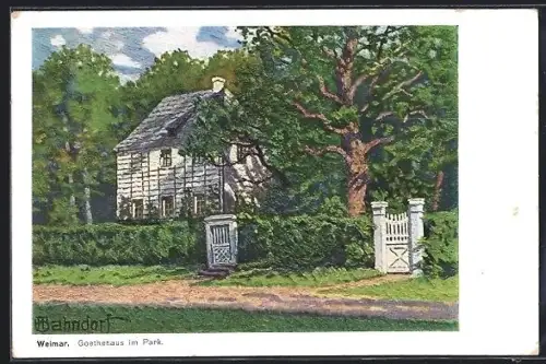 Künstler-AK Weimar, Goethehaus im Park