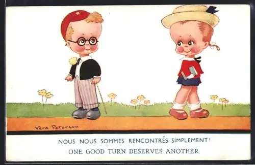 Künstler-AK Vera Paterson: Zwei Kinder schauen sich über die Schulter an