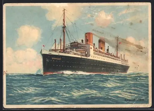 Künstler-AK Robert Schmidt: Nordd. Lloyd Bremen, Doppelschraubendampfer Stuttgart