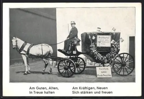 AK Frankfurts letzter Pferdedroschken-Kutscher mit Ansichtskartenverkauf