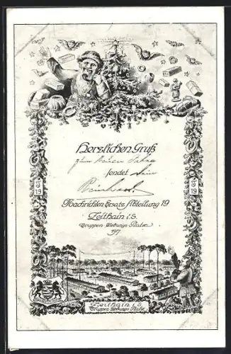AK Zeithain i. S., Weihnachtsgrusskarte der Nachrichten-Ersatz Abteilung 19 im Jahr 1917