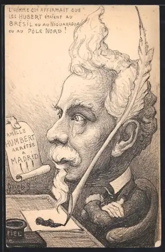 Künstler-AK Charles Denizard (Orens): L` Homme qui Affirmait que les Humbert Ètaient au Bresil, Affaire Humbert