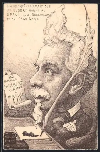 Künstler-AK Charles Denizard (Orens): L` Homme qui Affirmait que les Humbert Ètaient au Bresil, Affaire Humbert