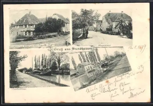 AK Sundhausen, Gasthaus zum Anker am Canal von Chr. Pfeiffer, Canalschleuse, Hauptstrasse, Canalbrücke