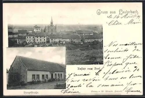 AK Lauterbach, Haus in der Hauptstrasse, Blick auf das Dorf