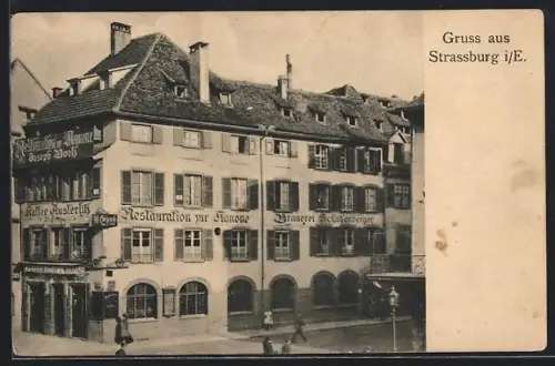 AK Strassburg i. E., Restaurant zur Kanone von Joseph Book, Cafe Austerlitz, Brauerei Schüssenberger