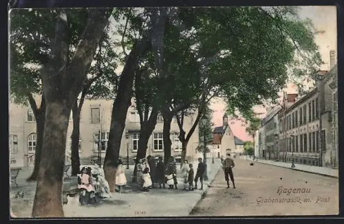 AK Hagenau, Grabenstrasse mit Post