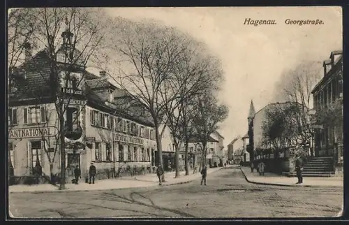 AK Hagenau, Georgstrasse mit Hotel National