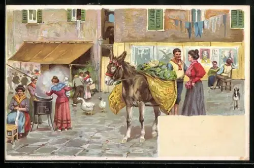 Künstler-AK Neapel / Napoli, Händler mit Esel