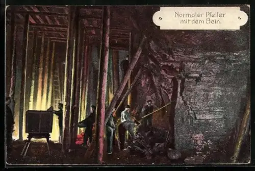 Künstler-AK Bergbau unter Tage: Normaler Pfeiler mit dem Bein