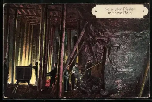 Künstler-AK Bergbau unter Tage: Normaler Pfeiler mit d. Bein