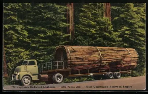 AK House Built Inside Of Redwood Log, Straughan`s Redwood Loghouse
