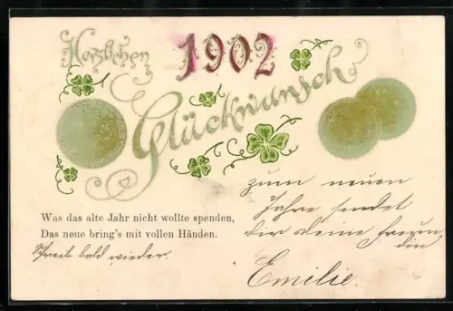 AK Münzen, Klee und Jahreszahl 1902