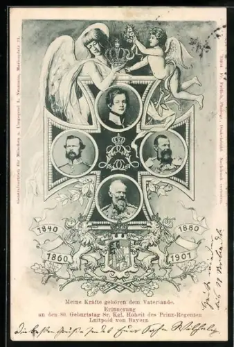 AK Erinnerung an den 80. Geburtstag von Prinzregent Luitpold von Bayern mit Eisernem Kreuz