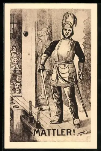 AK Hamburg, Mattler, ein Schauspieler in Ritterrüstung auf der Bühne