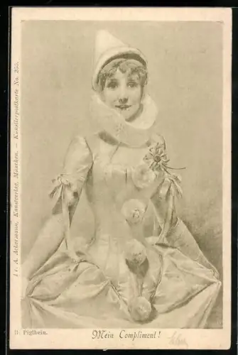Künstler-AK Dame im Pierrot-Kostüm