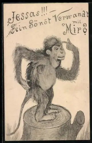 Künstler-AK Affe gestikuliert wie ein Mensch