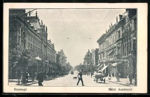 AK Bucaresti, B-dul Academiei mit Leuten