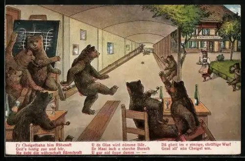 Künstler-AK Bären in einem Gasthaus