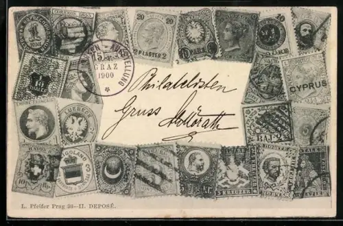 AK Briefmarken aus verschiedenen Ländern