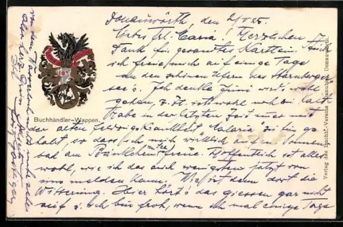 Präge-AK Buchhändler Wappen mit Pegasus und Helm