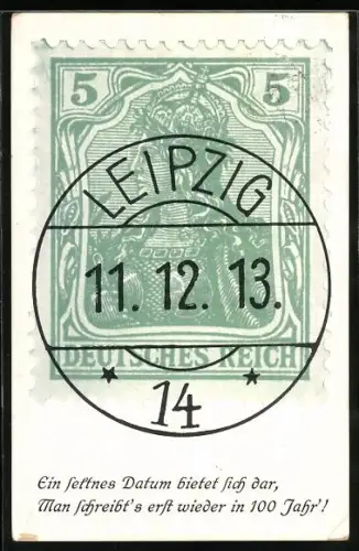 AK Leipzig, Briefmarke mit Stempel 11.12.13