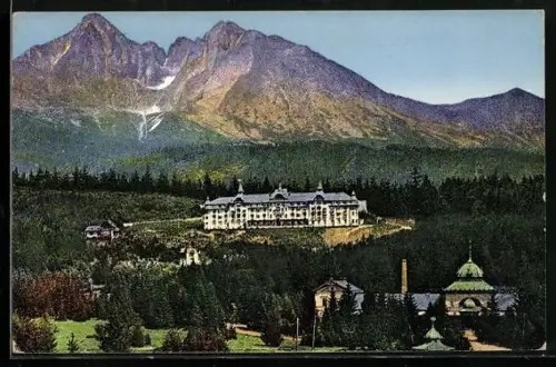 AK Tatranska Lomnica /Vysoké Tatry, Panorama mit Hotel