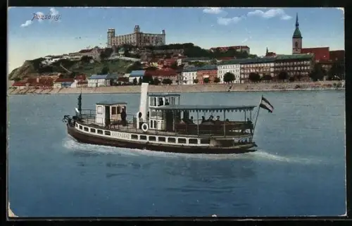 AK Pozsony-Pressburg, Ortsansicht, Dampfer