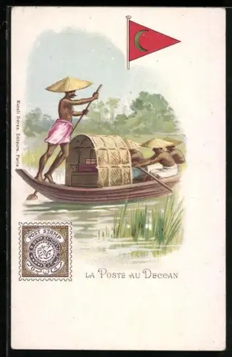 AK Deccan, La Poste, Briefträger über Wasser