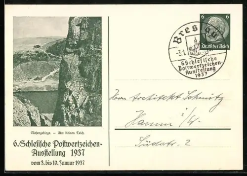 AK Breslau, Am kleinen Teich, 6. Schlesische Postwertzeichen-Ausstellung 1937