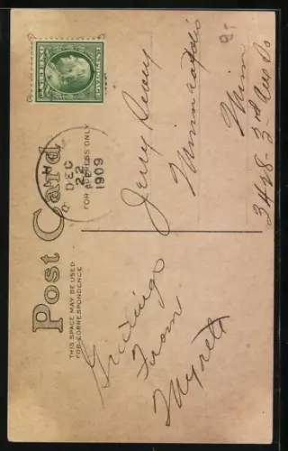 AK der Weihnachtsmann mit einem Rentier über Mistelzweigen